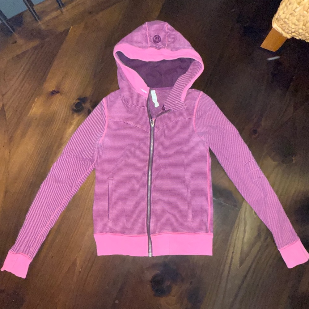 Pink/purple stripe lululemon bliss break zip hoodie